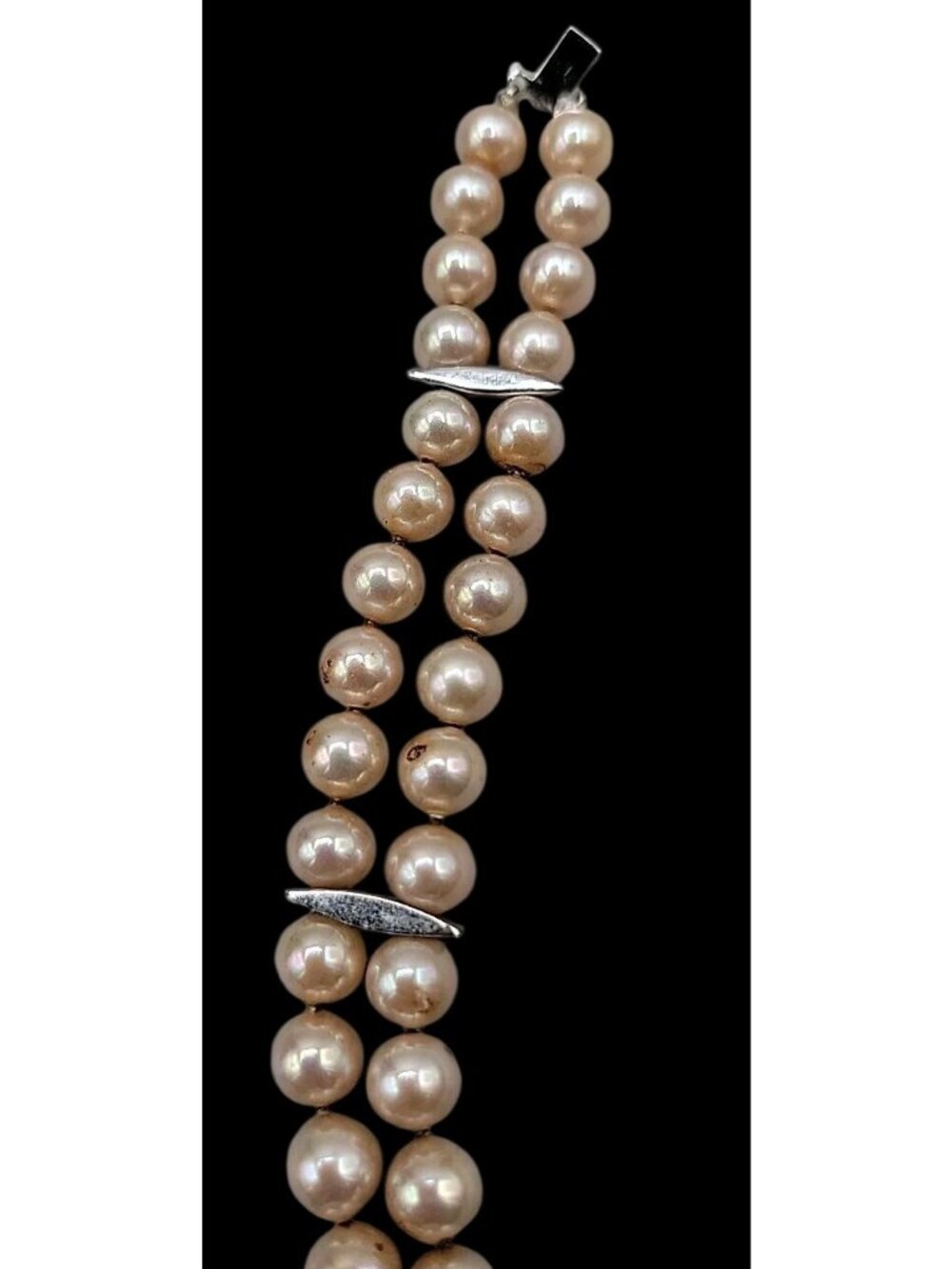 Vintage Panetta Double Strand Champagne Faux Pearl Bracelet Rhinestone Clasp - Picture 15 of 16